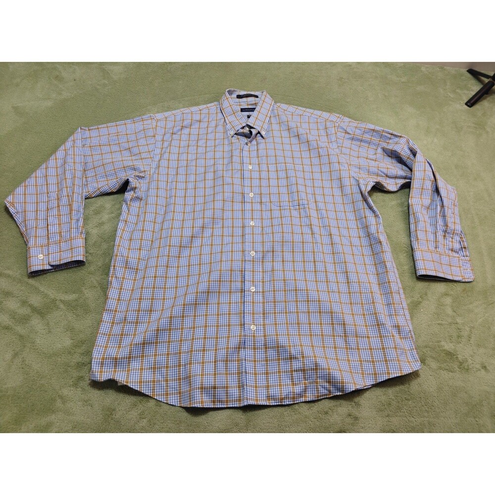Jon Michael Cane Mens XL Long Sleeve Plaid Button Down Shirt Blue Tan Cotton NWT